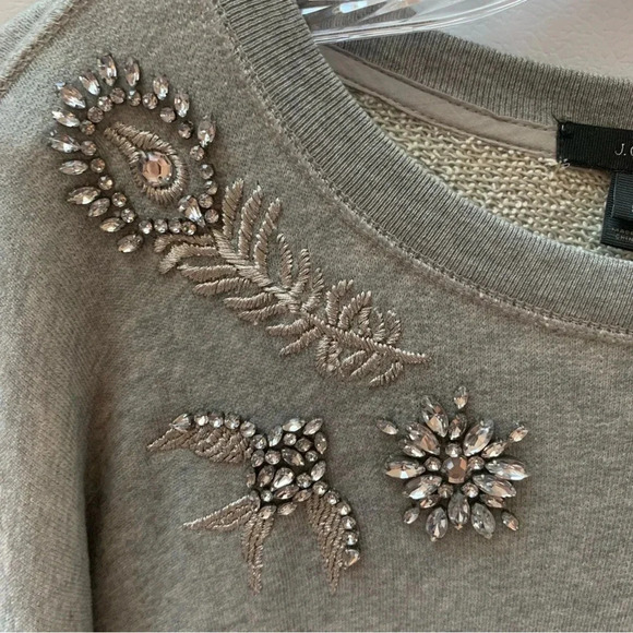 J.Crew Heather Gray Jeweled Embellished Glam Sweatshirt Sweater Top  S - Picture 5 of 12
